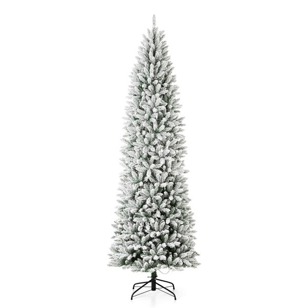 Glitzhome 6FT/7.5FT/9FT/11FT Snow Flocked Prelit Artificial Fir Christmas Trees