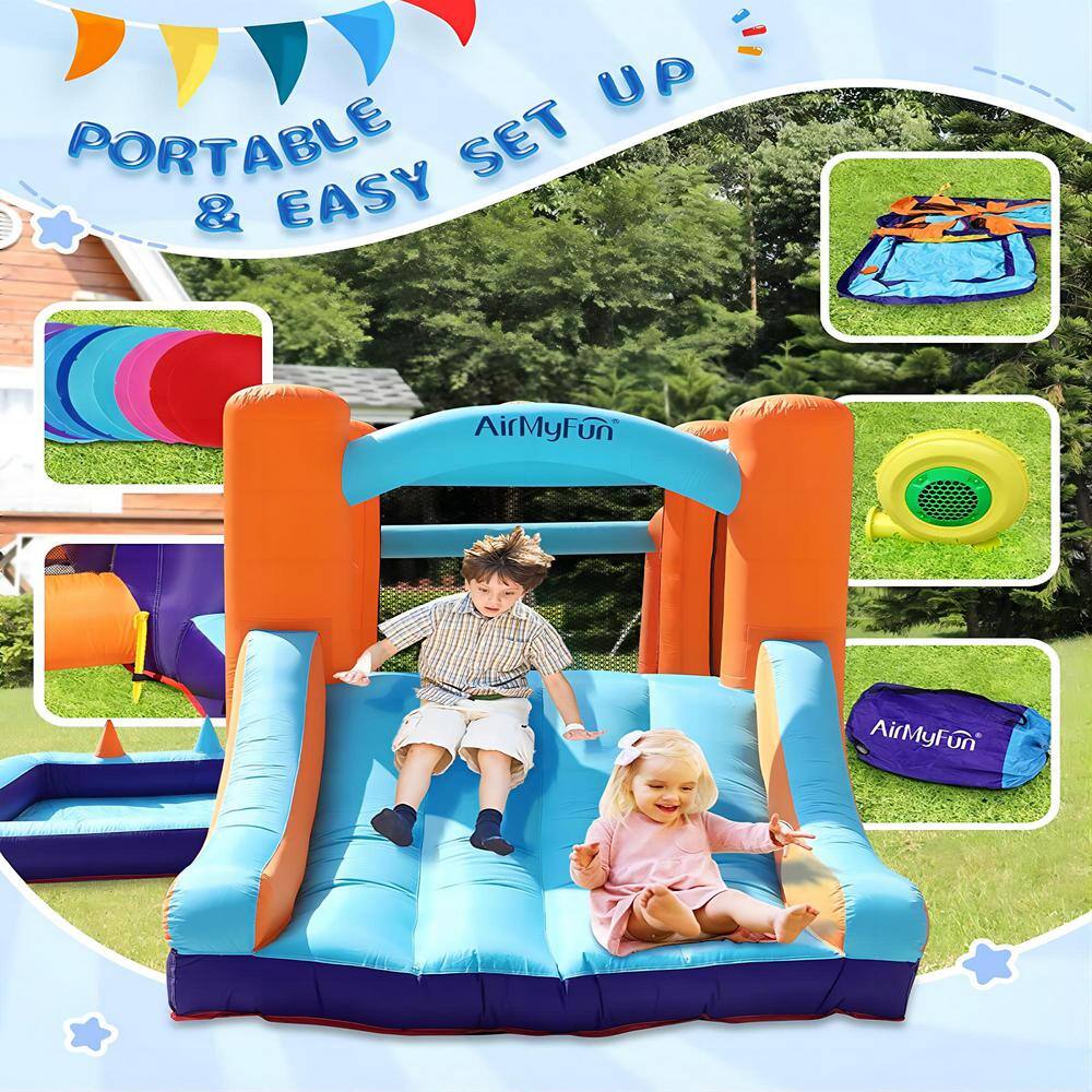 dubbin 7-In-1 Inflatable Bounce House with Football Goal Frame Basketball Hoop and Ball Pool with 350 Watt Blower FXINC-A002