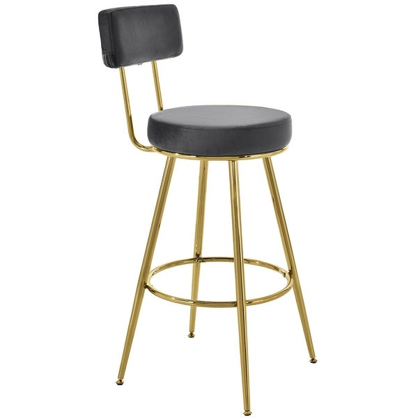 Set of 2 Modern 30inch Bar Stools， Bar Dining Chairs with Velvet Upholstered Back and Seat Cushions in Gray