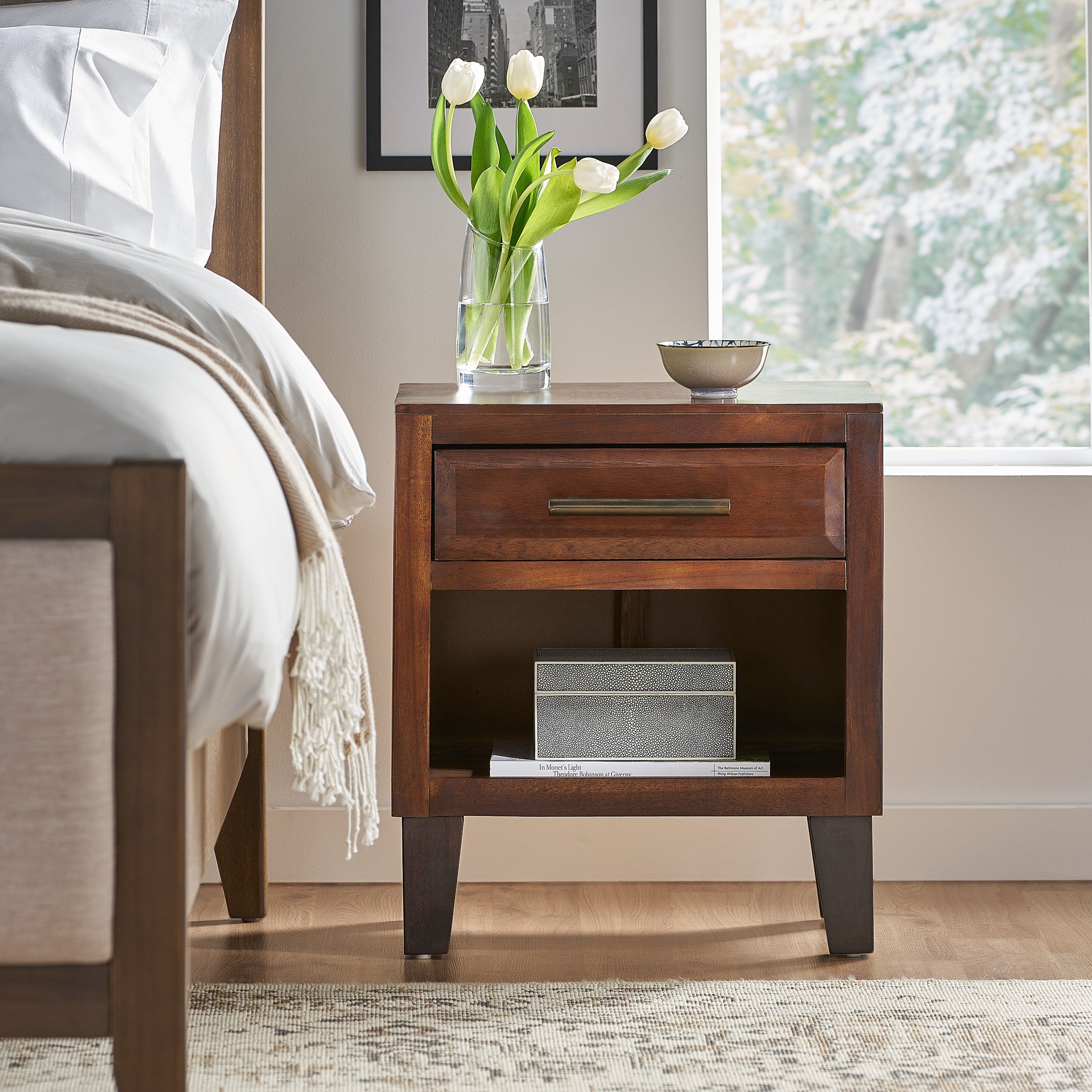 Glendora Brown Mahogany Solid Wood Single Drawer End Table Nightstand