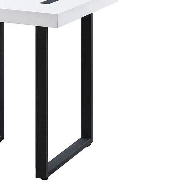 Two Tone Modern End Table with Metal Legs， White and Black