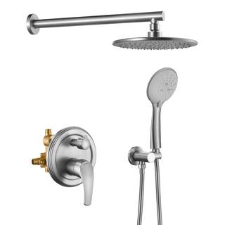 Maincraft 5-Spray 9 in. 2.4 GPM Wall Mount Dual Shower Heads with Handheld Built-In Shower System in Brushed Nickel HHK-88040BN-9