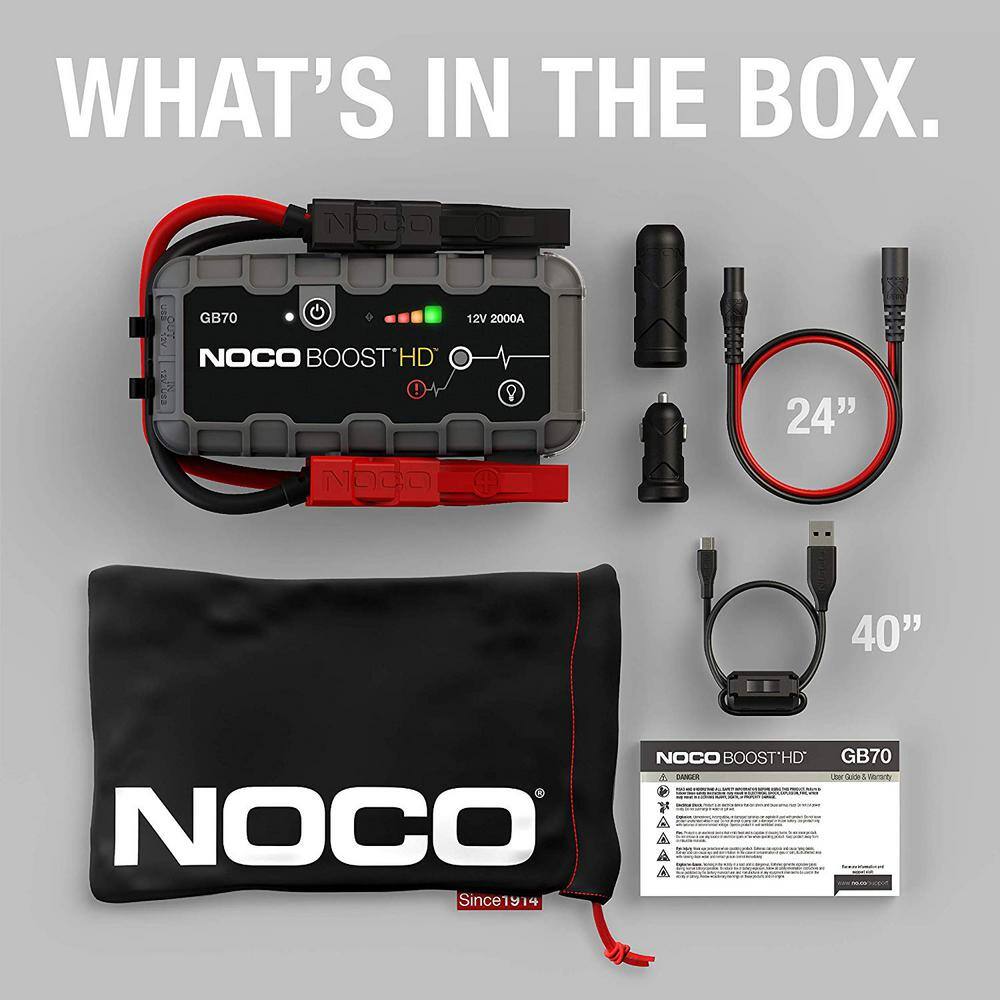 NOCO GB70 2000 Amp 12-Volt UltraSafe Lithium Jump Starter For Up To 8-Liter Gasoline And 6-Liter Diesel Engines GB70