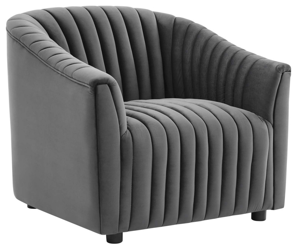 Announce Performance Velvet Channel Tufted Armchair  Charcoal   Transitional   Armchairs And Accent Chairs   by Homesquare  Houzz