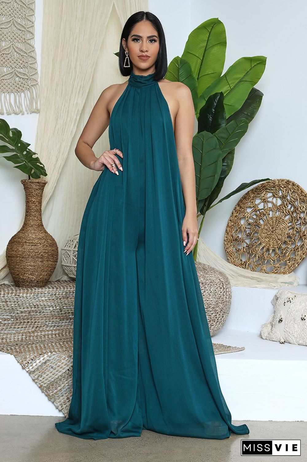 Halter Neck Backless Loose Wide Leg Jumpsuit