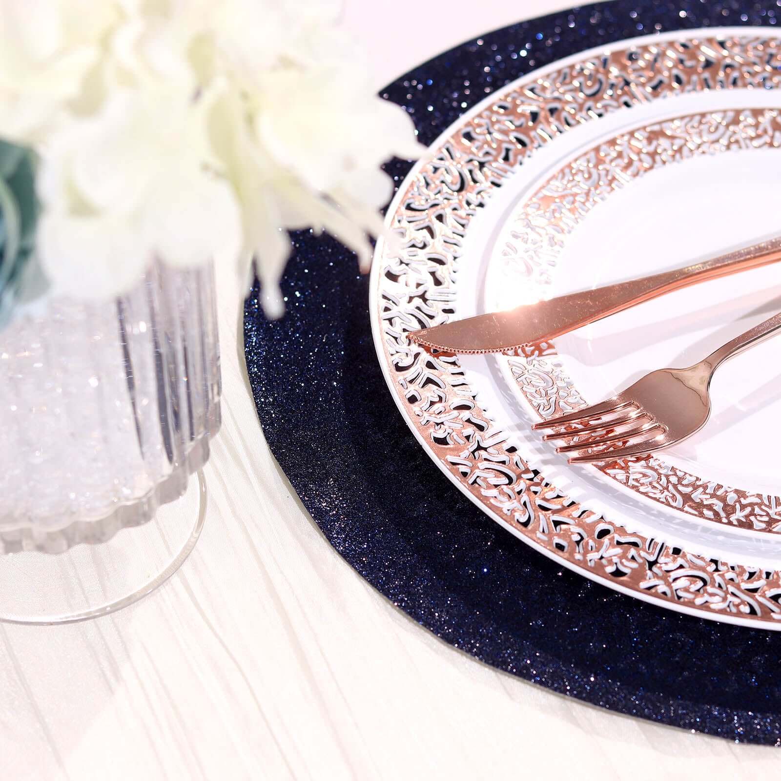 6 Pack Navy Blue Sparkle Placemats, Non Slip Decorative Round Glitter Table Mat