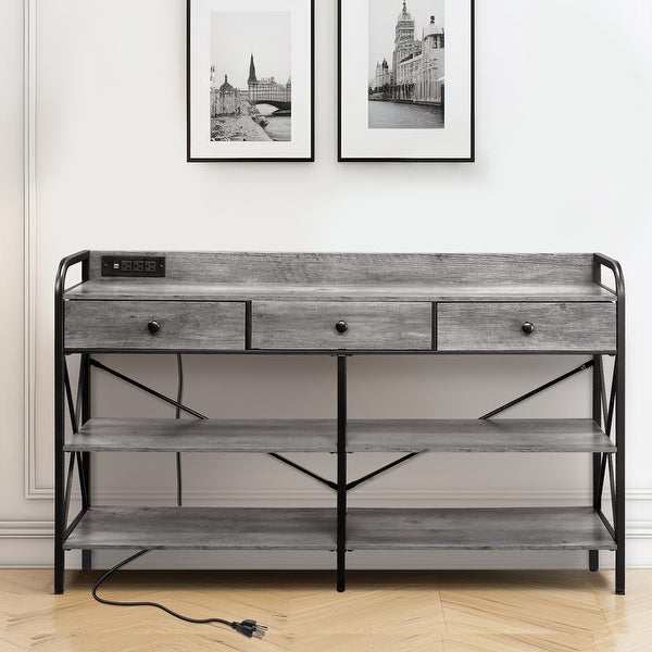 Console Table with Outlets and USB Ports， Narrow Entryway Table with 3-Drawer