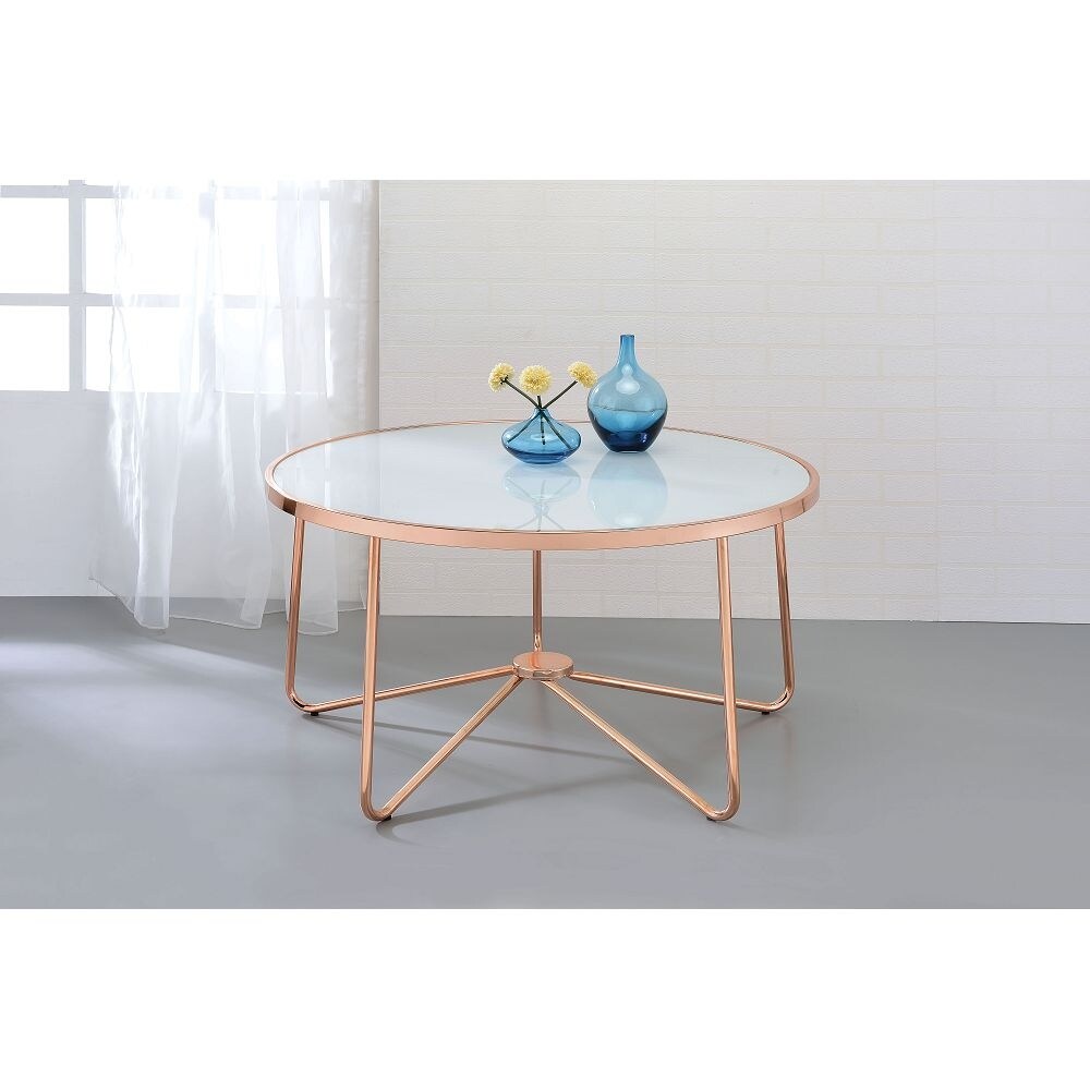 Topcraft Round Glass Coffee Table Rose Gold and Frosted