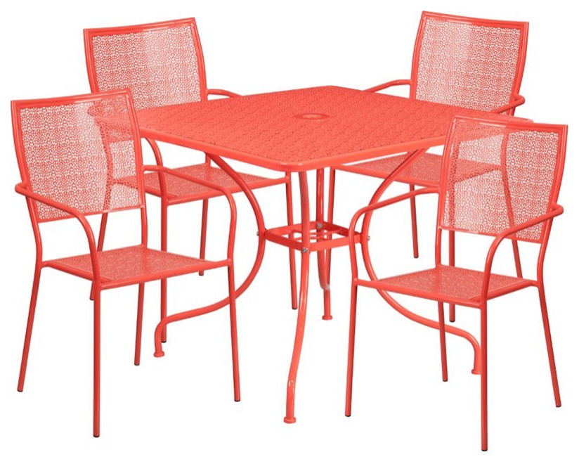 Bowery Hill Metal/Plastic Patio Dining Table with 4 Seats in Coral Pink   Contemporary   Outdoor Dining Tables   by Homesquare  Houzz