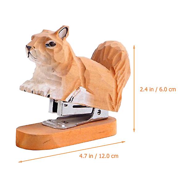 Wooden Animal Stapler Squirrel Stapler Desktop Wood Carving Statue Sculpture