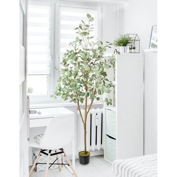 HOMLUX 6ft Artificial Eucalyptus with Woven Seagrass Plant Basket