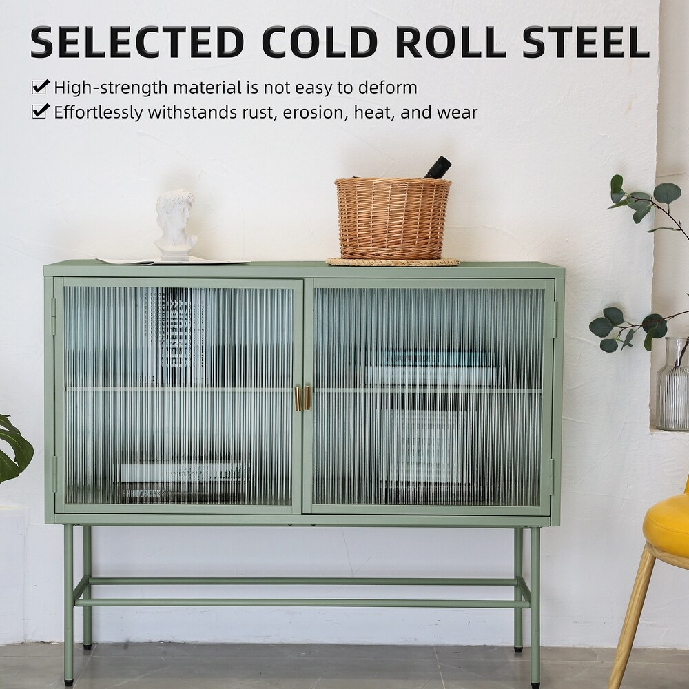 Sideboard Buffet With Fluted Glass Doors Detachable Shelves