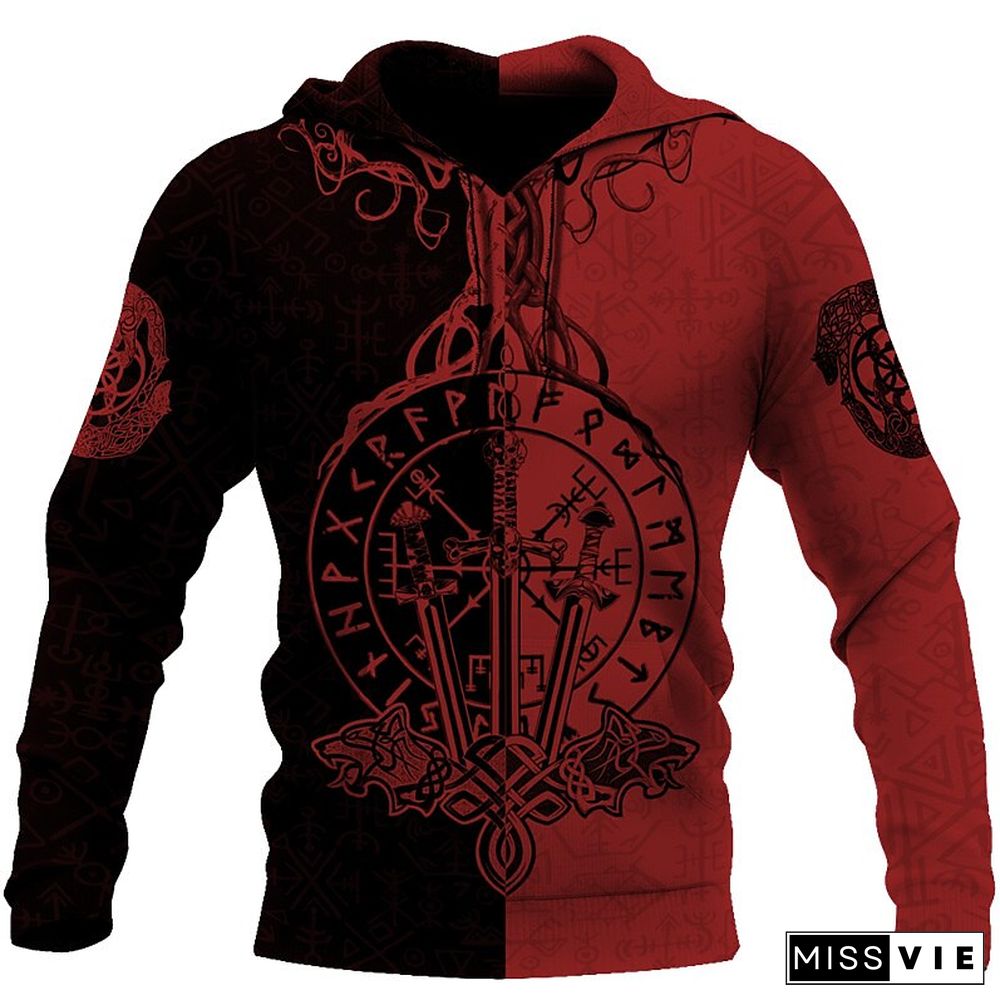 Men'S Viking Pattern Long Sleeve Hoodie