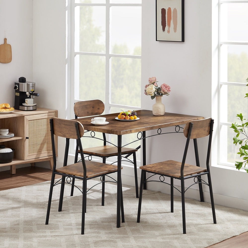 VECELO Dining Table Set  Kitchen Table with 4 Chairs  Metal and Wood Rectangular 5 Piece Dining Table