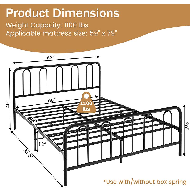 Metal Bed Frame with Headboard and Footboard