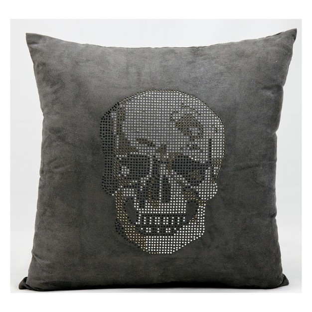 Luminecence Rhinestone Skull Dark Square Throw Pillow Dark Gray Mina Victory