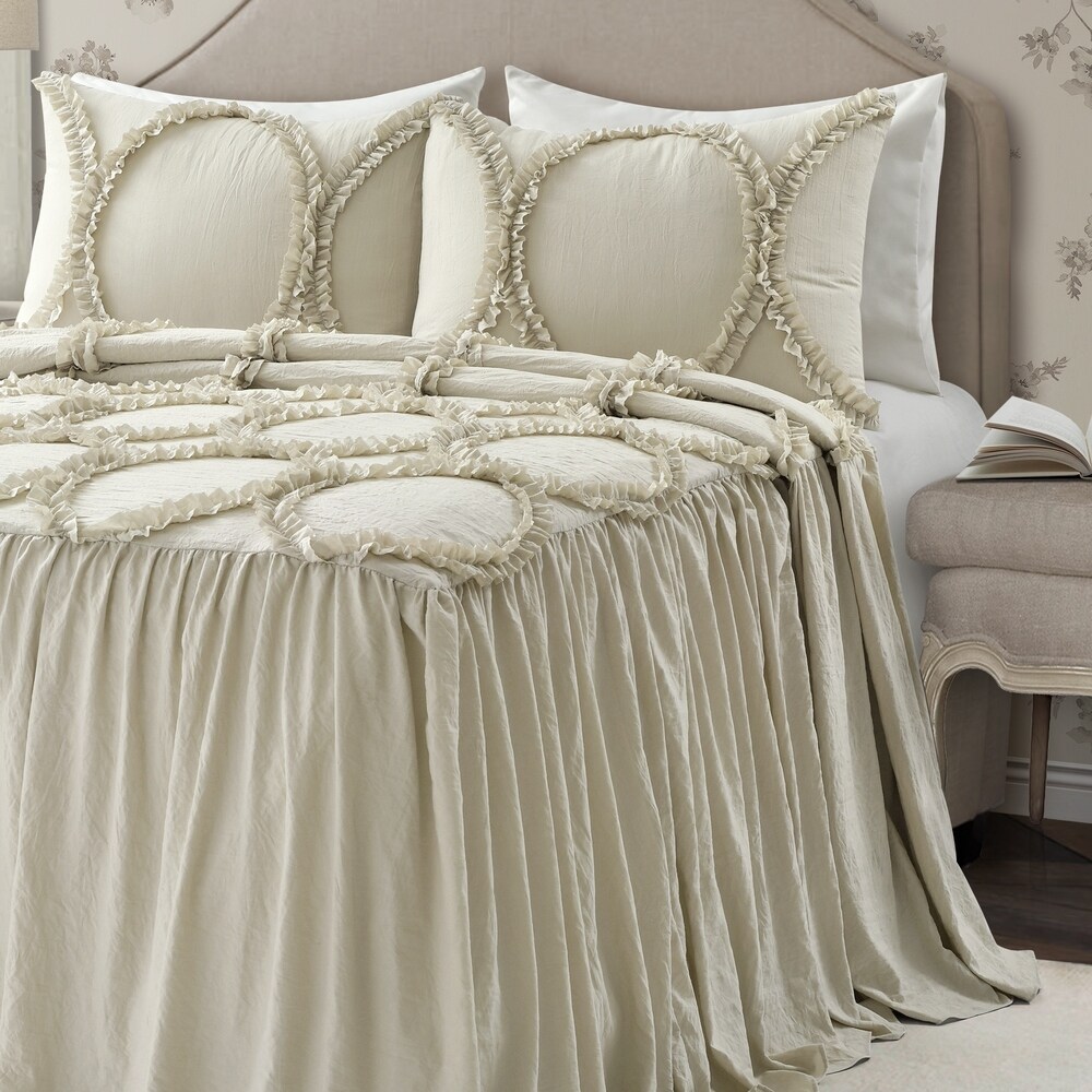 The Gray Barn Peony Grove Ruffled Embroidery 3 piece Bedspread Set