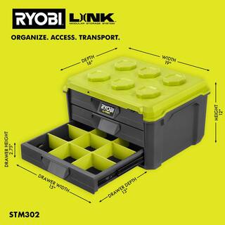 RYOBI LINK 3-Drawer Tool Box with Foam Insert and 3-Drawer Divider STM302-STM311-STM310