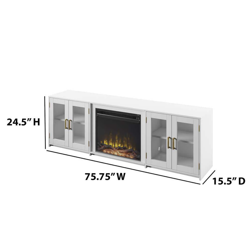 Twin Star Home 80 in Freestanding Wooden Electric Fireplace TV Stand in White