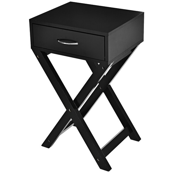 X Shaped Nightstand Modern Accent Sofa Side Table with Drawer