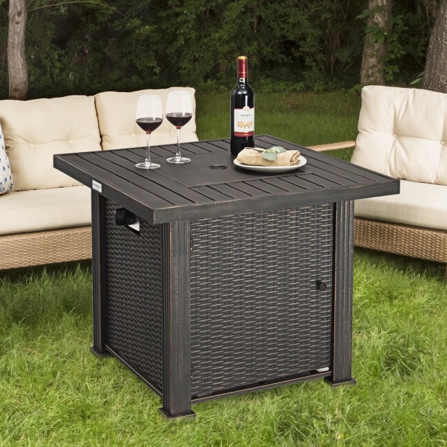 Outdoor 30 Inch Square Propane Gas Fire Pit Table   50000 BTU with Cover   30\