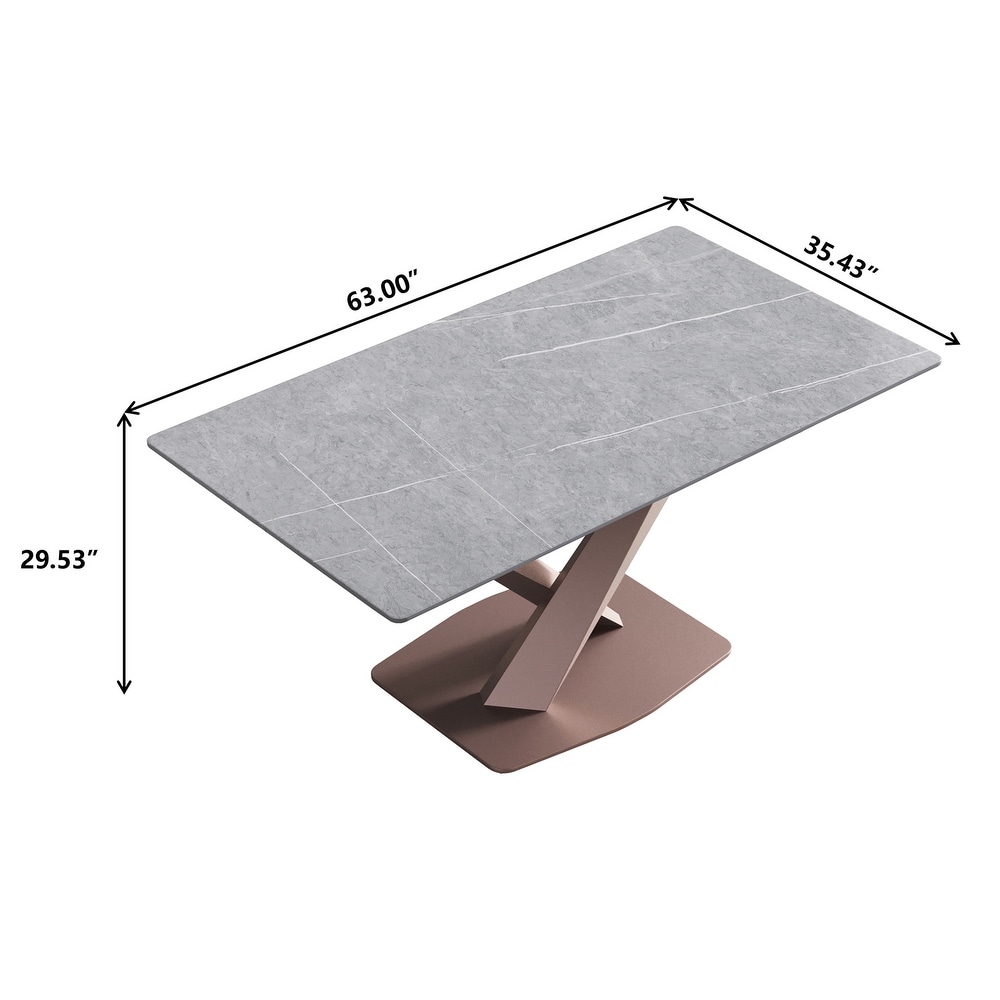 63 Inch Artificial Stone Metal Leg Dining Table for 6 people