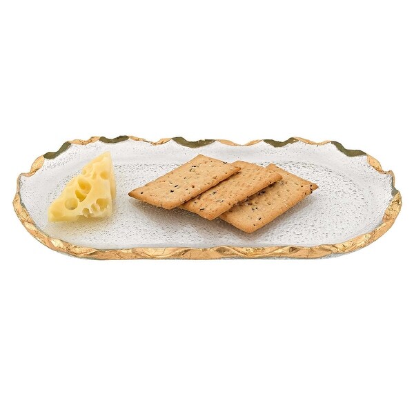 14 Glass Oval Edge Gold Leaf Platter - 9 W x 3 D x 15 H