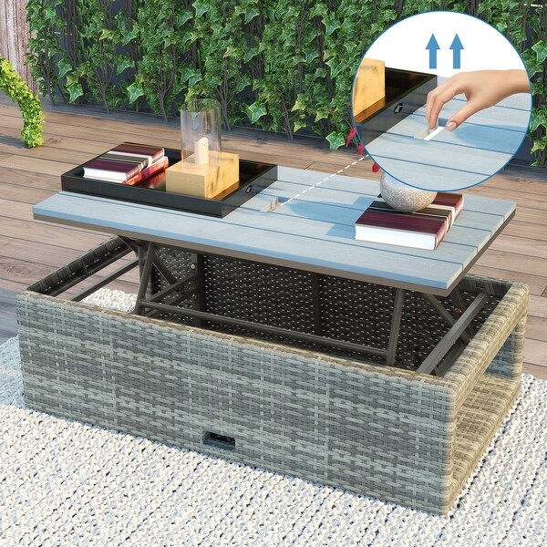 4-piece Outdoor Backyard Patio Rattan Sofa Set， All-weather PE Wicker Sectional Furniture Set with Retractable Table， Gray - Overstock - 34928746