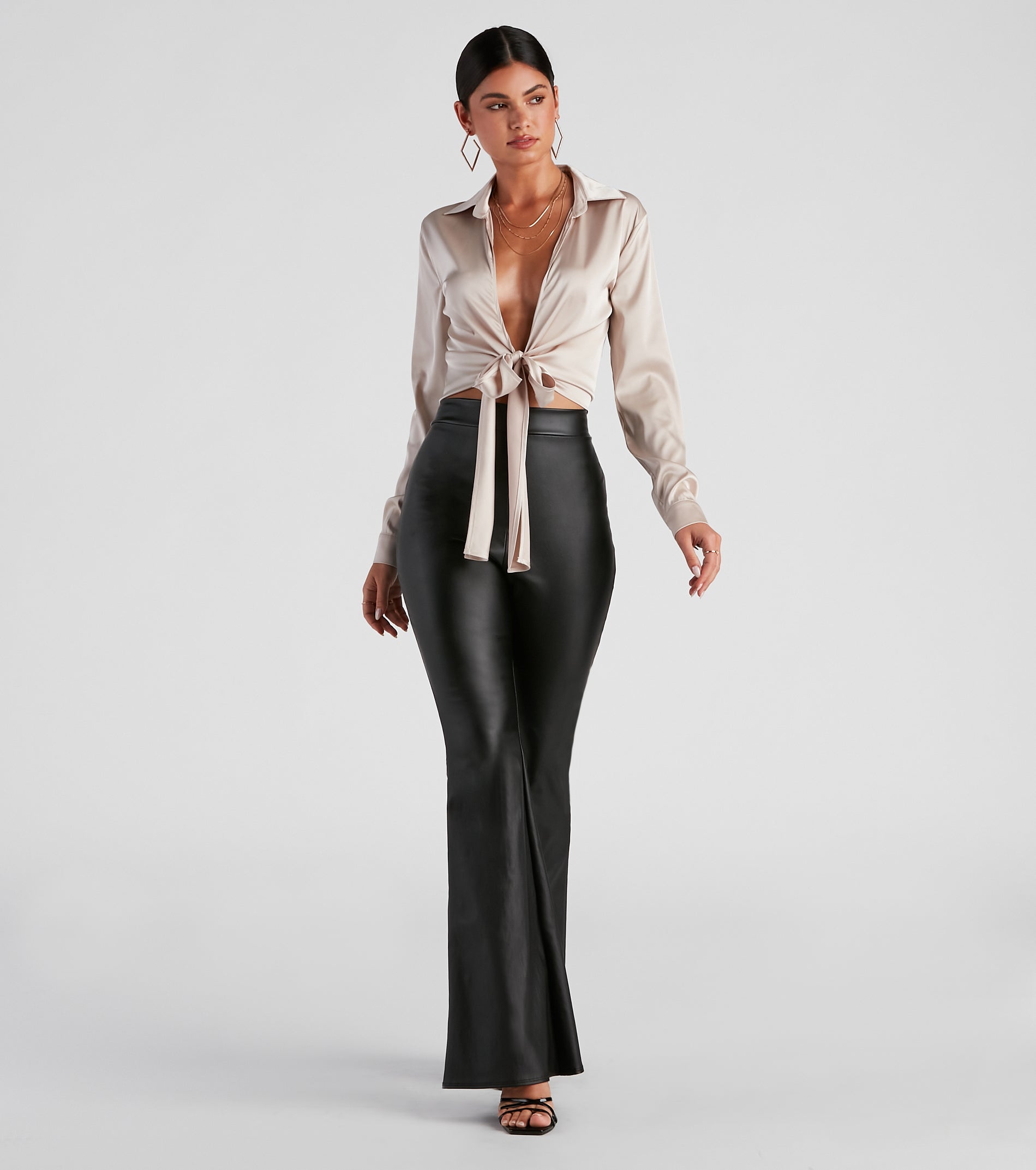 So Sleek Satin Tie-Front Blouse