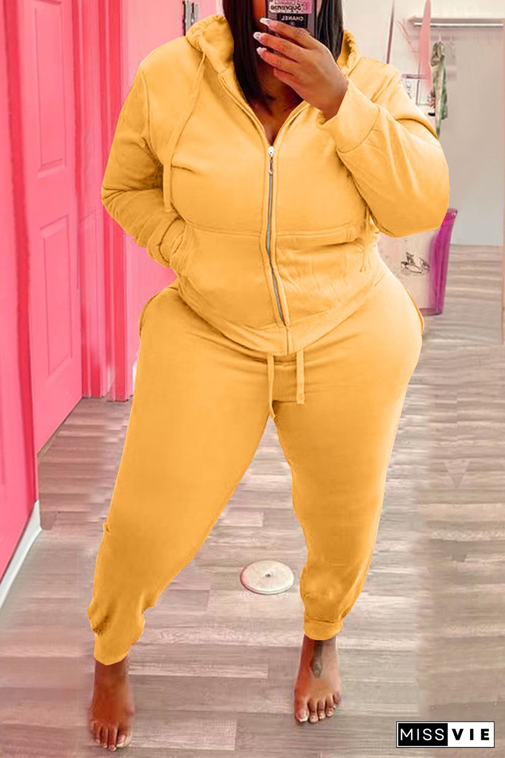 Plus Size Hooded Zipper Coats Skinny Pants Tracksuits