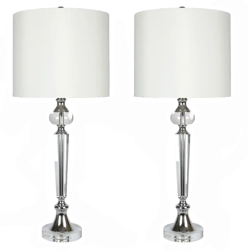 Torch Crystal and Polished Chrome Table Lamps， Set of 2