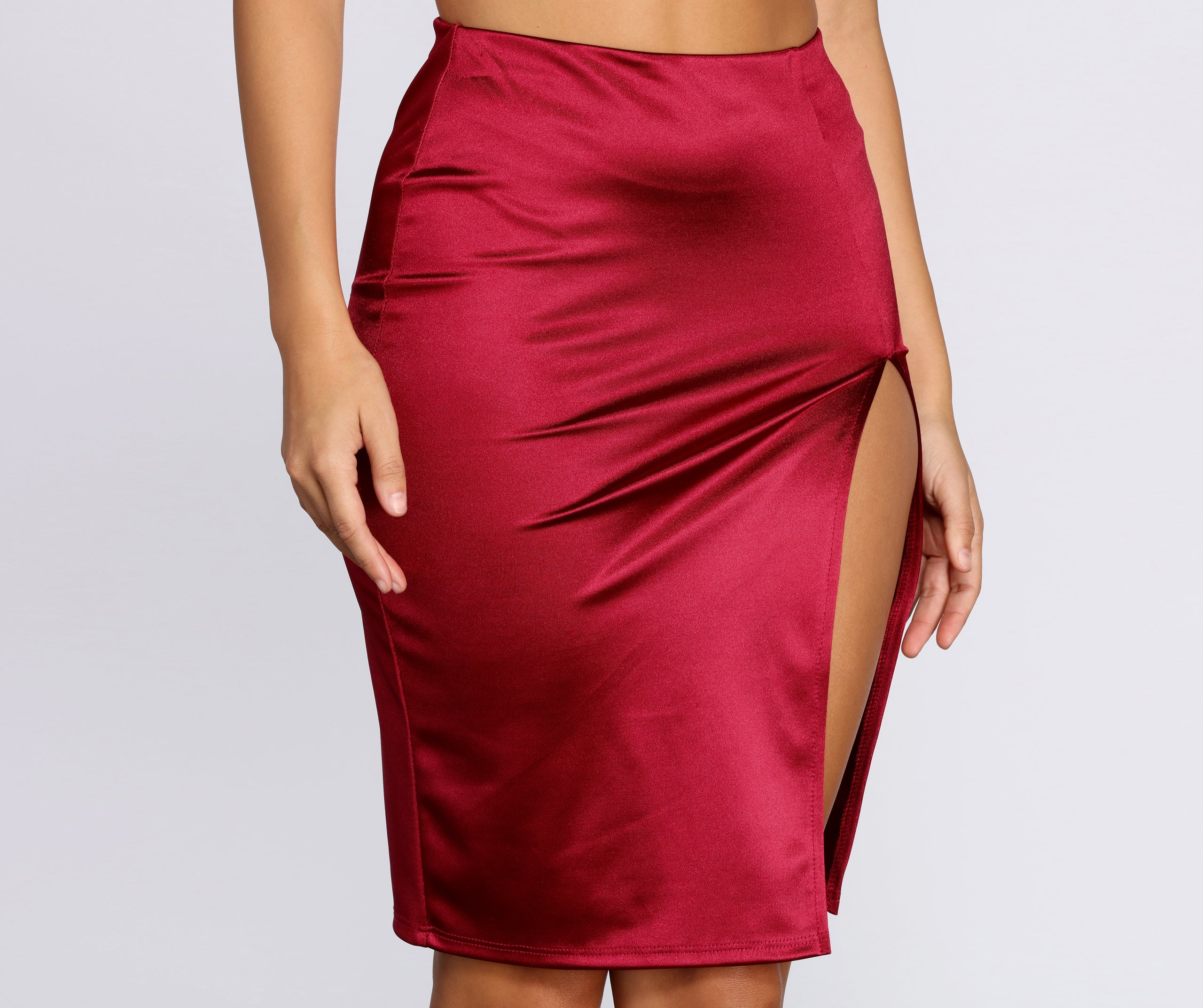 Sultry Satin High Slit Skirt