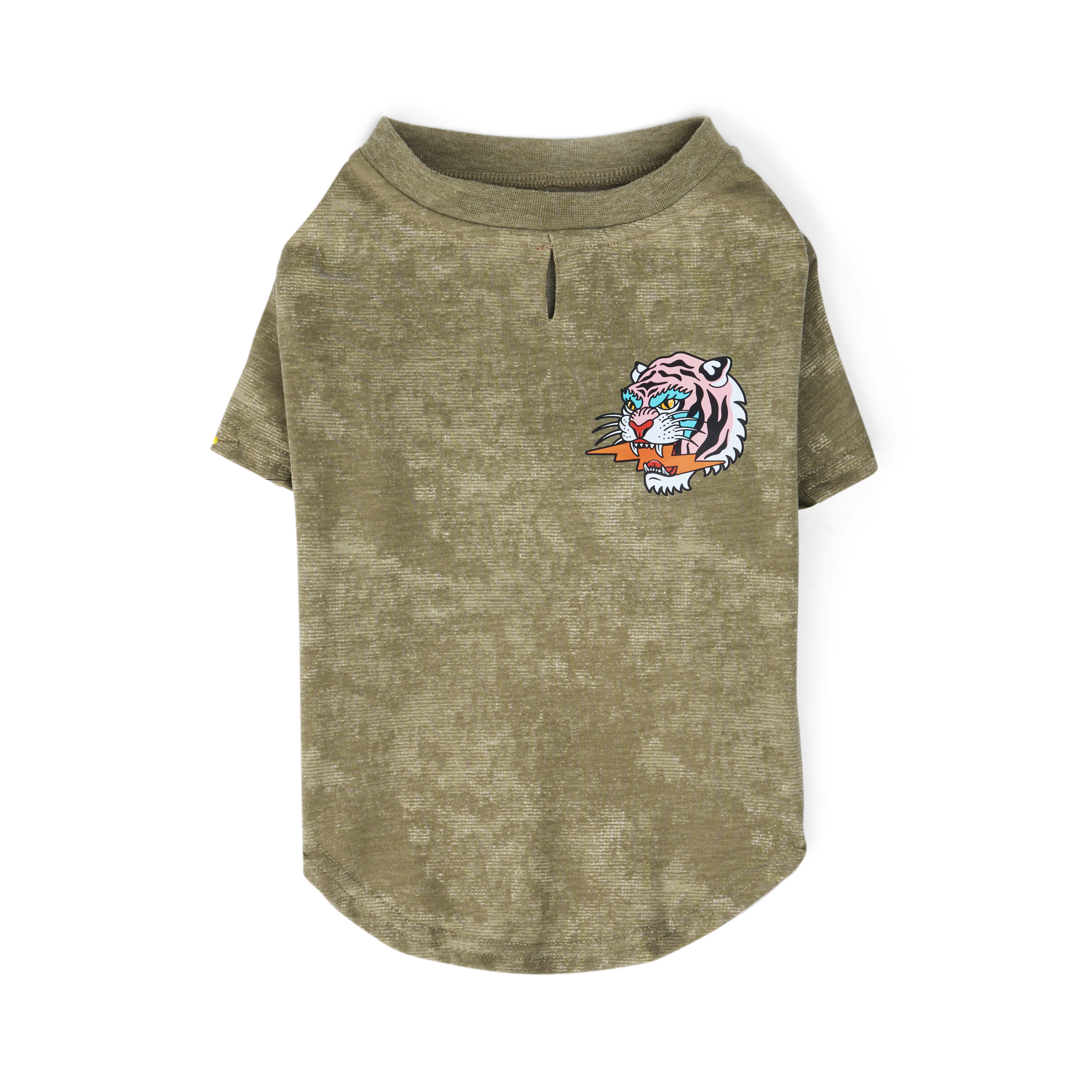 Reddy Olive Tiger Tee for Dogs， X-Small