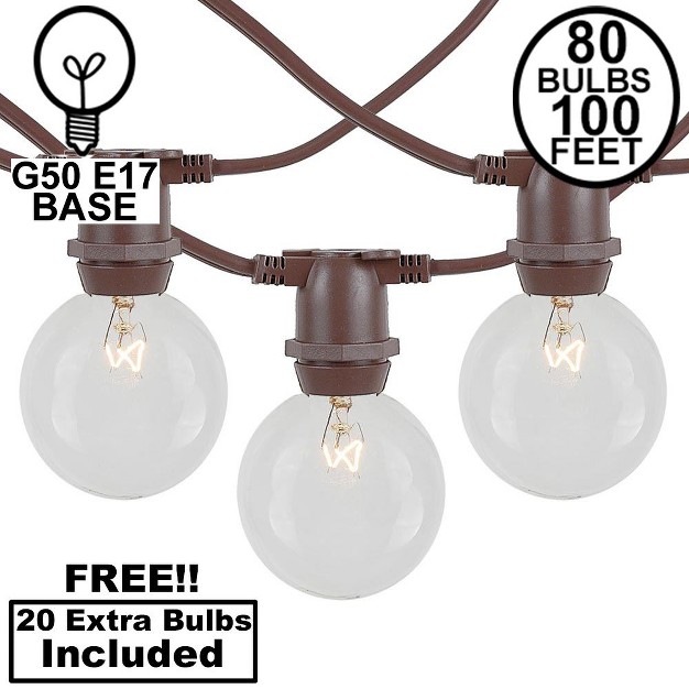 Novelty Lights Globe Outdoor String Lights With 80 In line Sockets Brown Wire 100 Feet