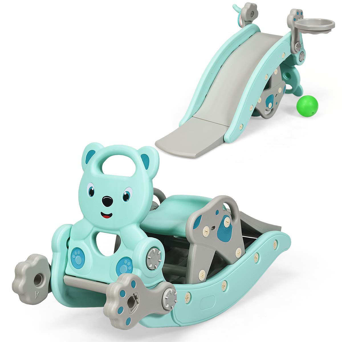 Costzon 4 in 1 Toddler Slide Rocking Toy, Portable Kids Rocking Horse Slide Toy