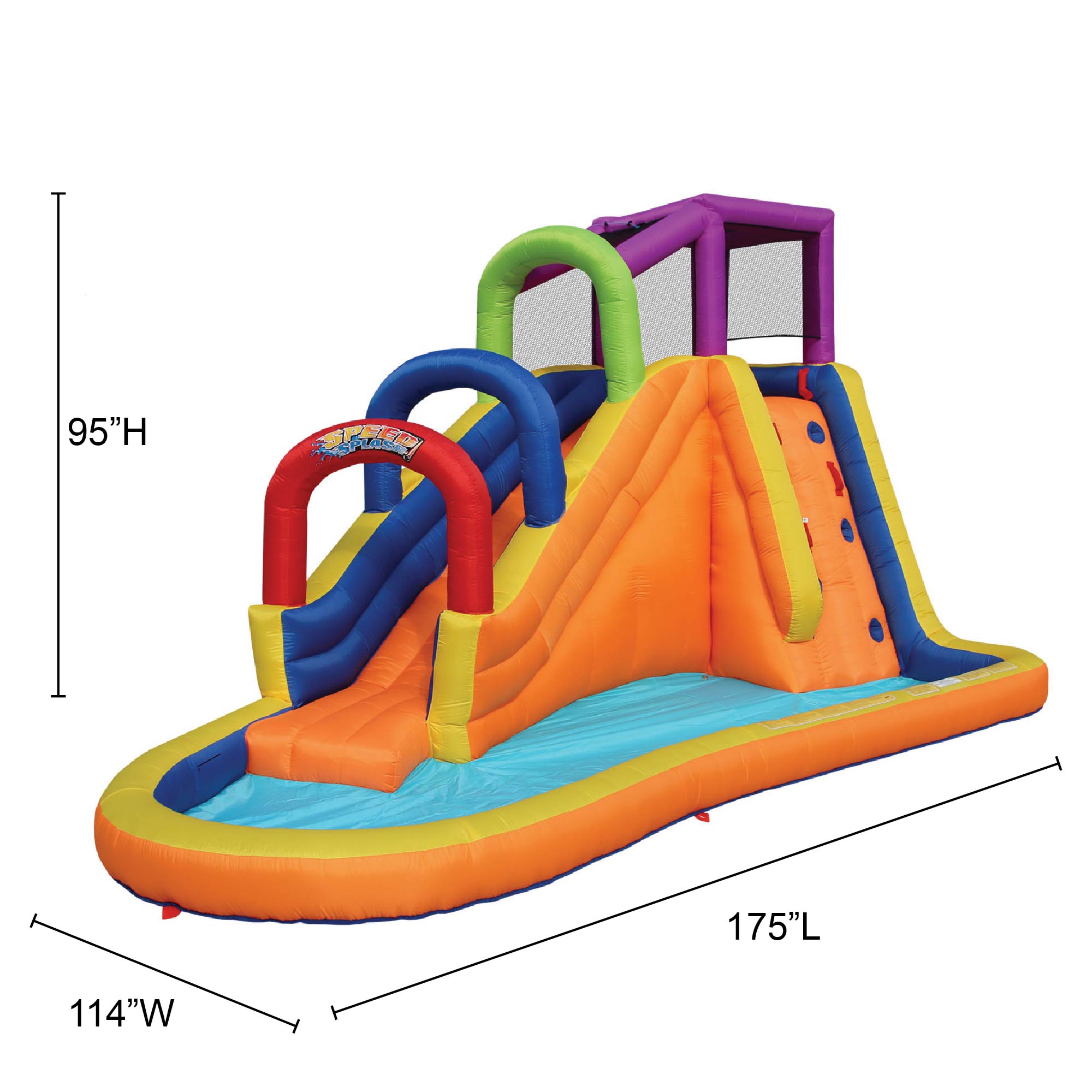 Banzai Speed Slide Water Park, Length: 14 ft 7 in, Width: 9 ft 6 in, Height: 8 ft, Inflatable Outdoor Backyard Water Slide Splash Toy