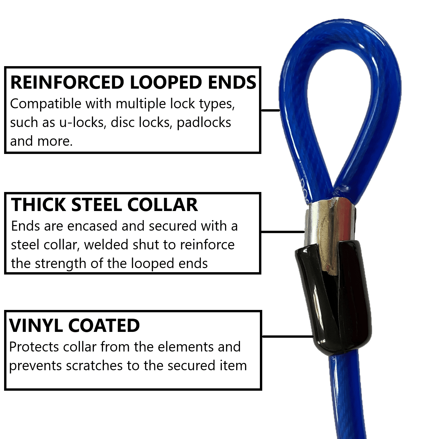 DocksLocks 5ft Straight Security Cable with Looped Ends and U-Lock