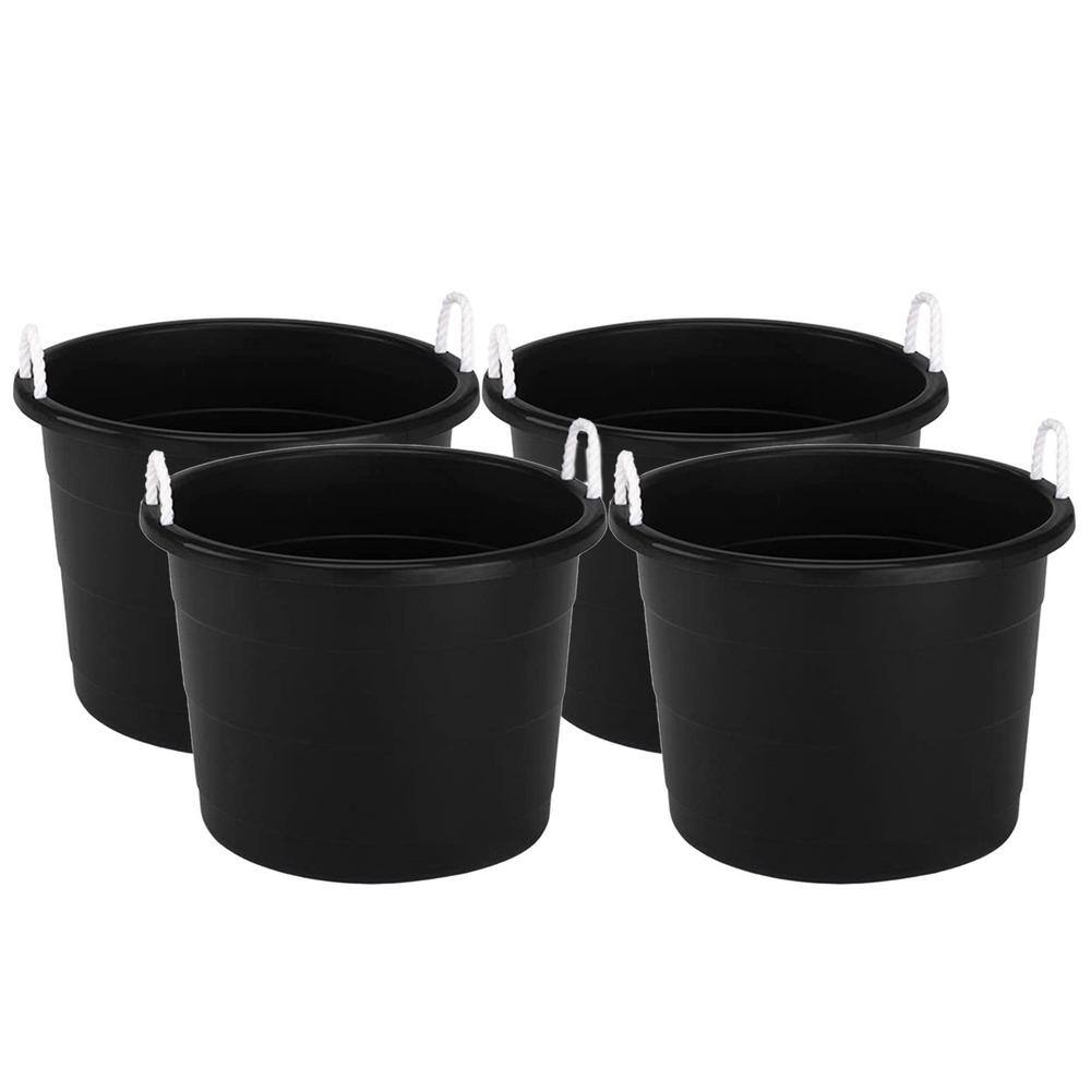 HOMZ Plastic 17 Gal. Utility Storage Bucket Tub with Rope Handle Black 4-Pack 2 x 0417BKDC.02