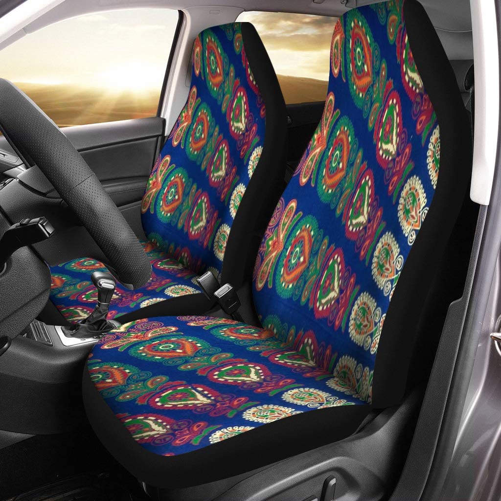 ZHANZZK Set of 2 Car Seat Covers Colorful Dorm Abstract Carpet Circle College Universal Auto Front Seats Protector Fits for Car，SUV Sedan，Truck