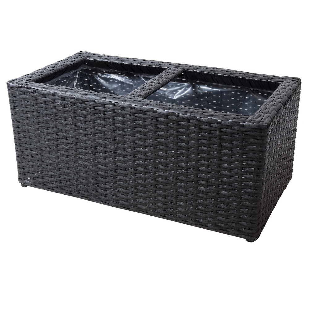 Sunnydaze 2 Section Rectangle Polyrattan Indoor Planters   Set of 2