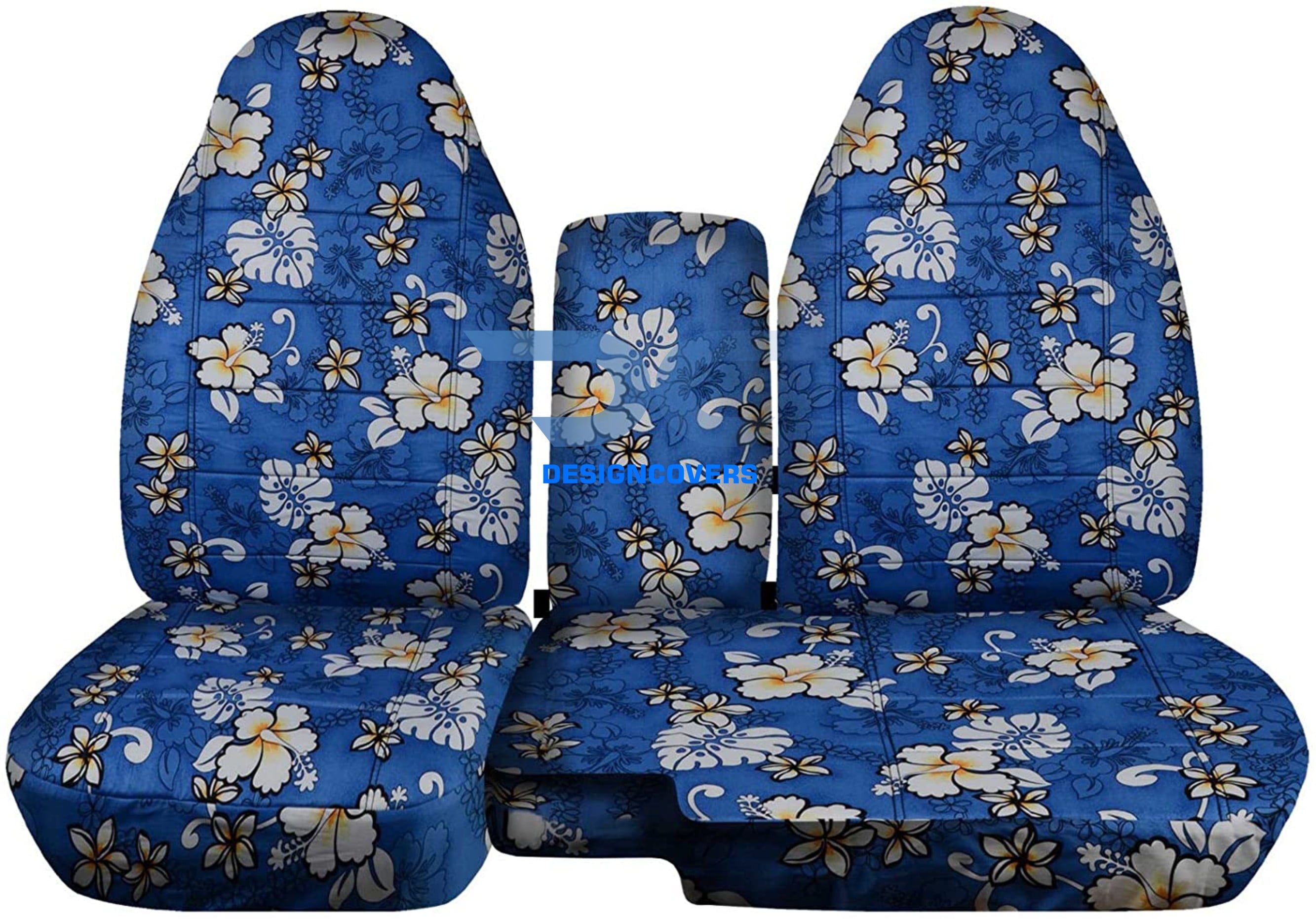 T444-Designcovers Compatible with 2004-2012 Ford Ranger/Mazda B-Series Hawaiian Print Truck Seat Covers (60/40 Split Bench) w Opening Center Console/Armrest: Blue w Flowers