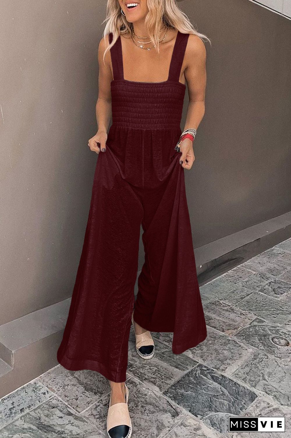 Solid Color Sleeveless Wide Leg Jumpsuit