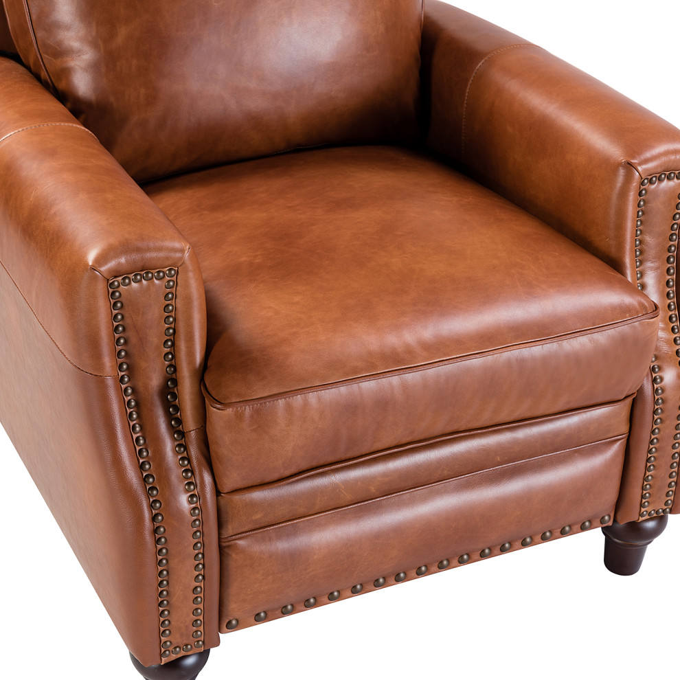 Genuine Leather Recliner With Nailhead Trim Set of 2   Traditional   Recliner Chairs   by Karat Home  Houzz