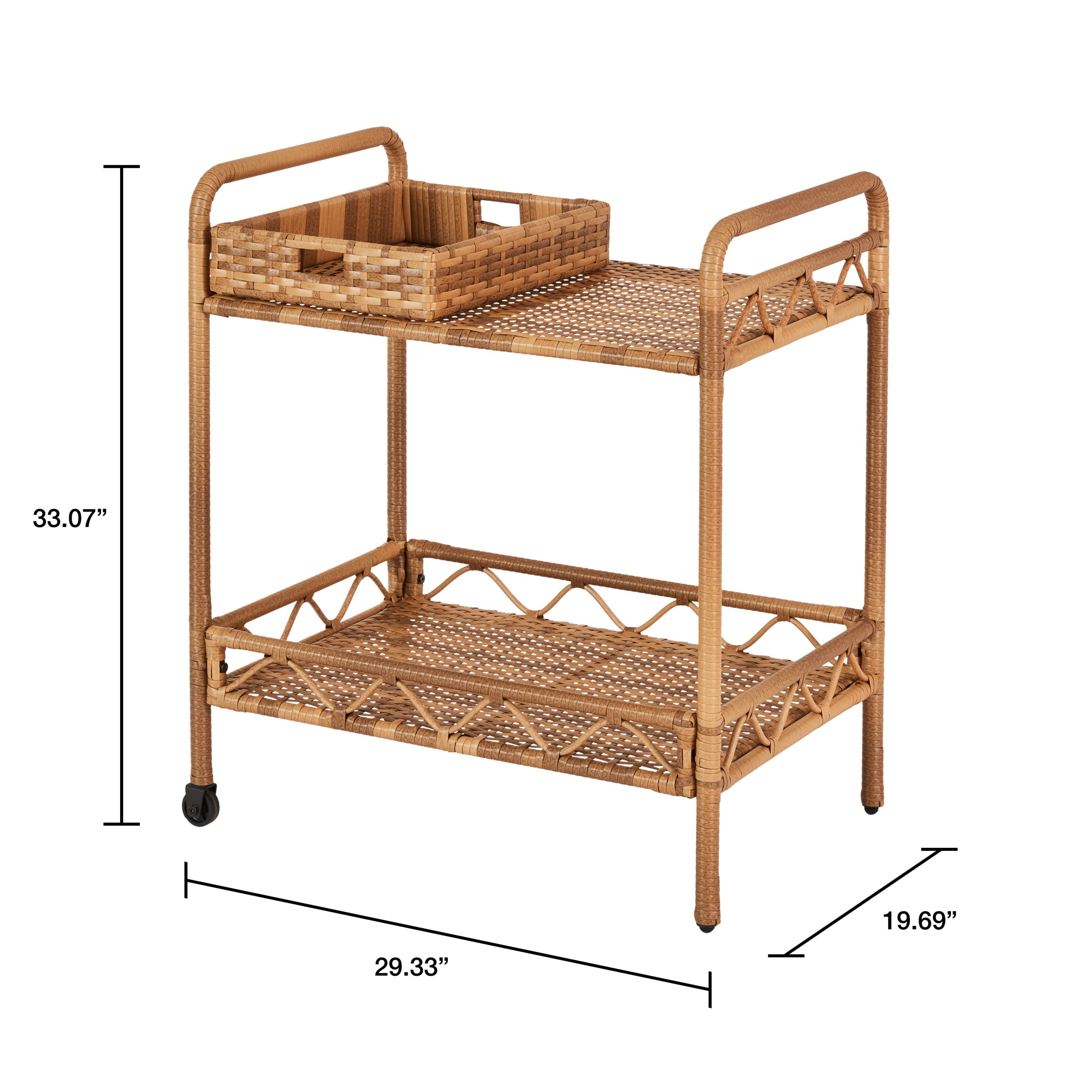 Better Homes and Gardens Willow Sage Steel Wicker Bar Cart， Brown