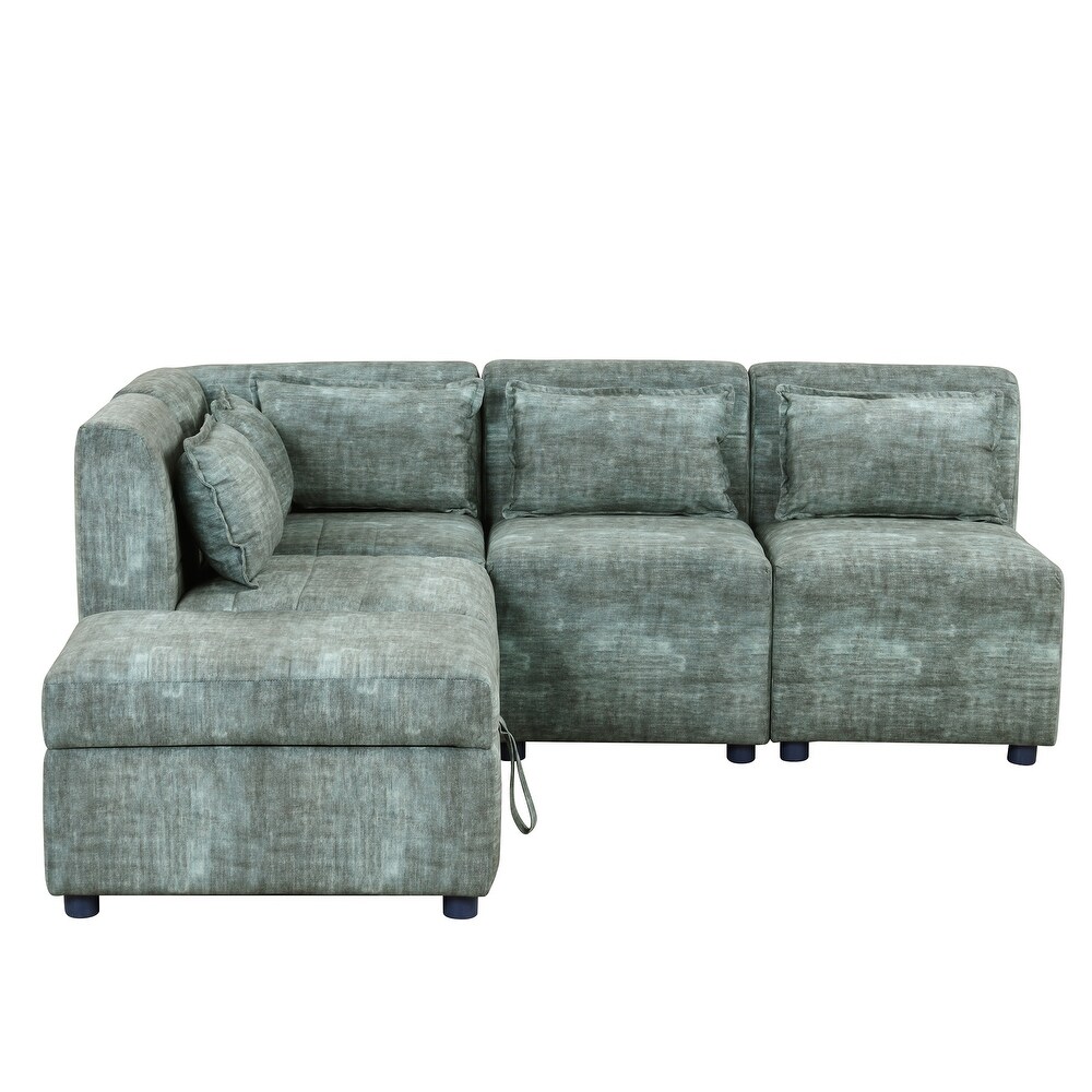 L shape Sectional Sofa Sets Chenille Corner Sofa with Ottomans