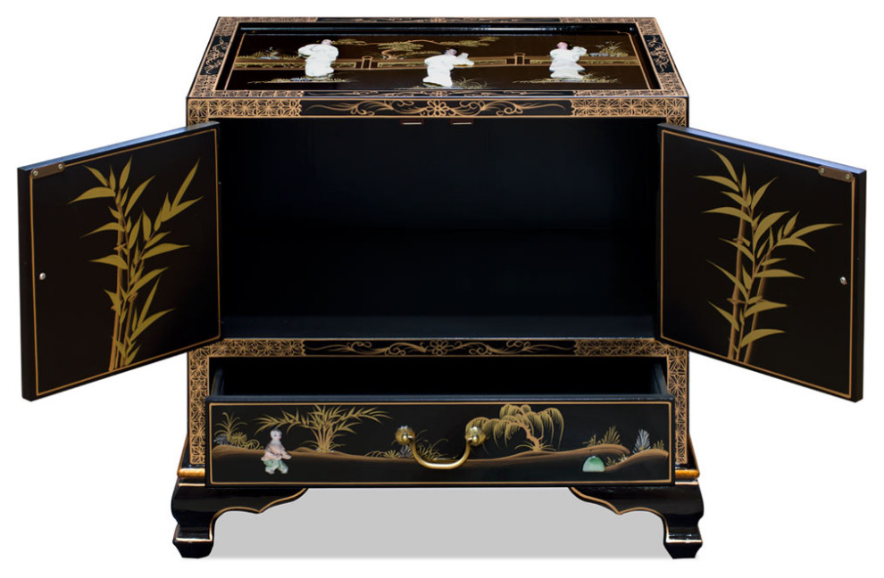 Black Lacquer Mother of Pearl Oriental Accent Cabinet   Asian   Side Tables And End Tables   by China Furniture and Arts  Houzz