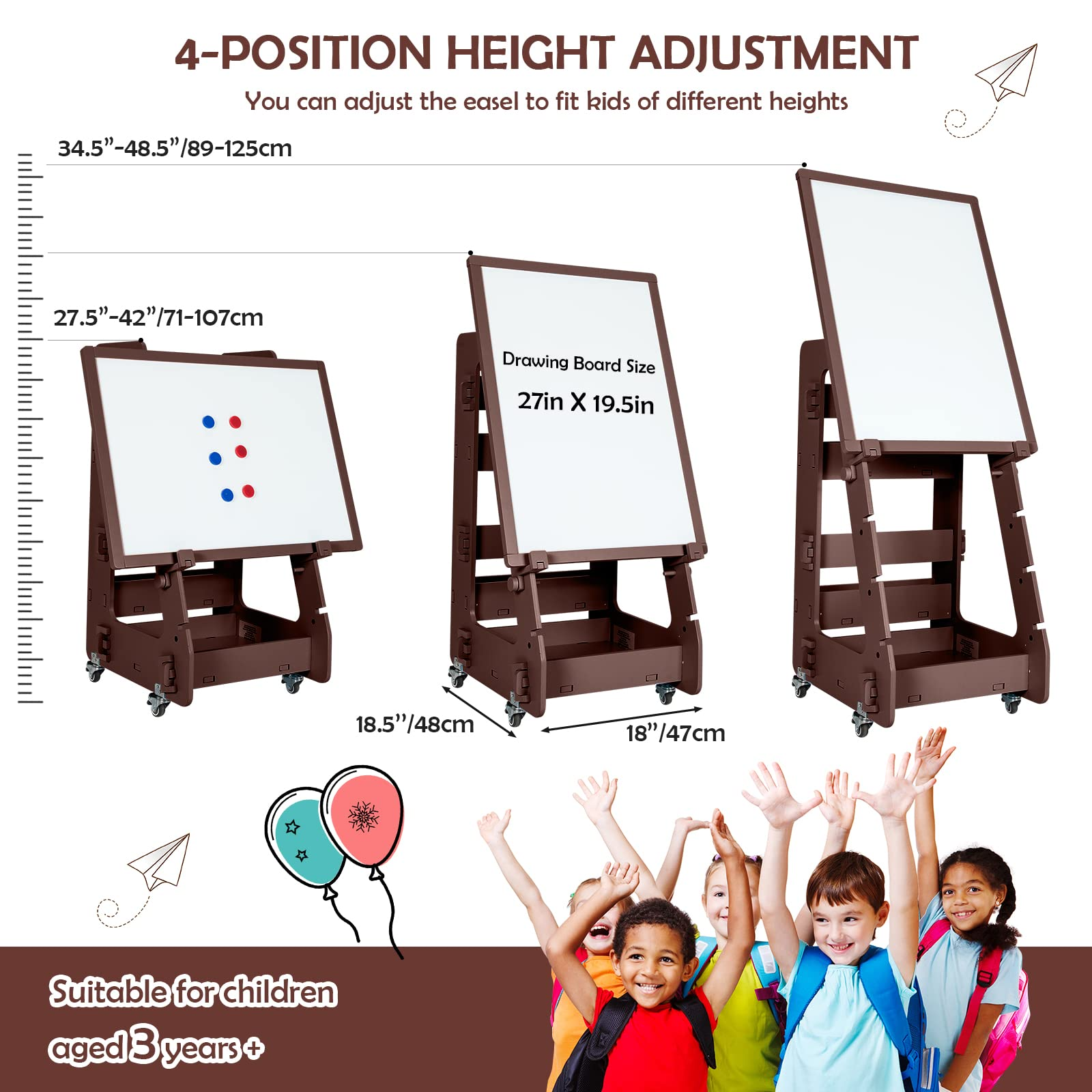 Costzon Kids Art Easel with Lockable Wheels, Height Adjustable Magnetic Removable Painting Board with Storage