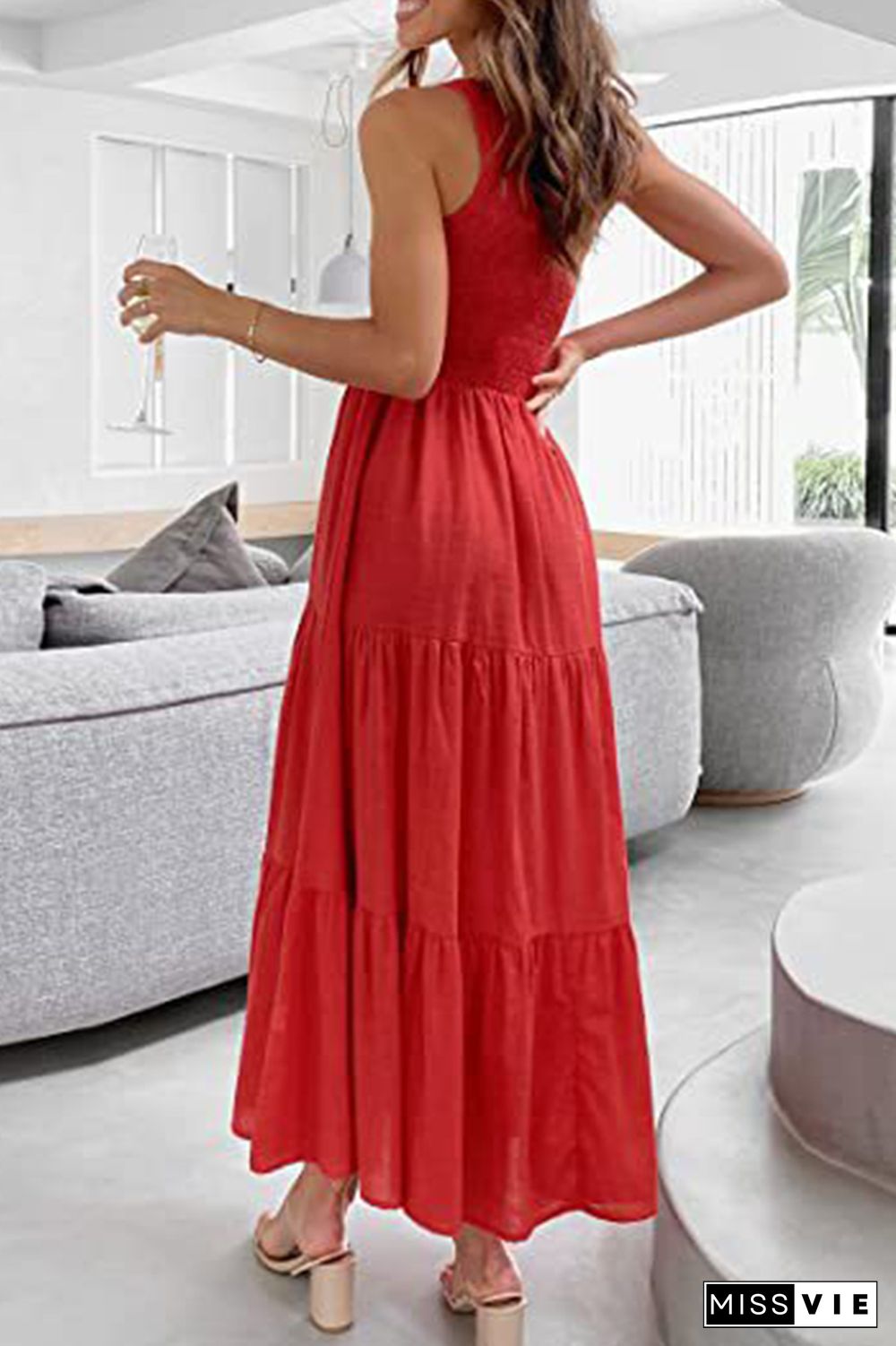 Solid Blank One Shoulder Loose Midi Dress Wholesale