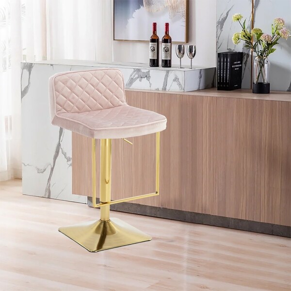 31.89 in. Adjustable Height Metal Frame Bar Stool with Velvet Seat