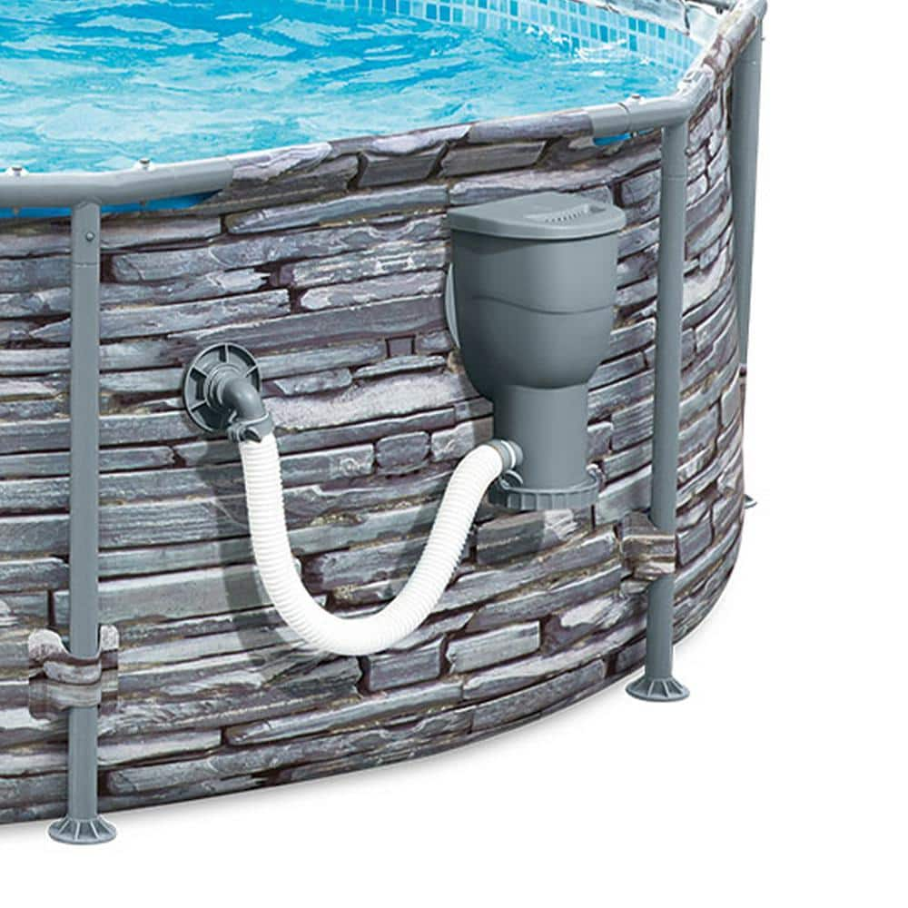 Summer Waves Active 12 ft. Round Stone Slate Print Metal Frame Above Ground Pool Set P2W01233A